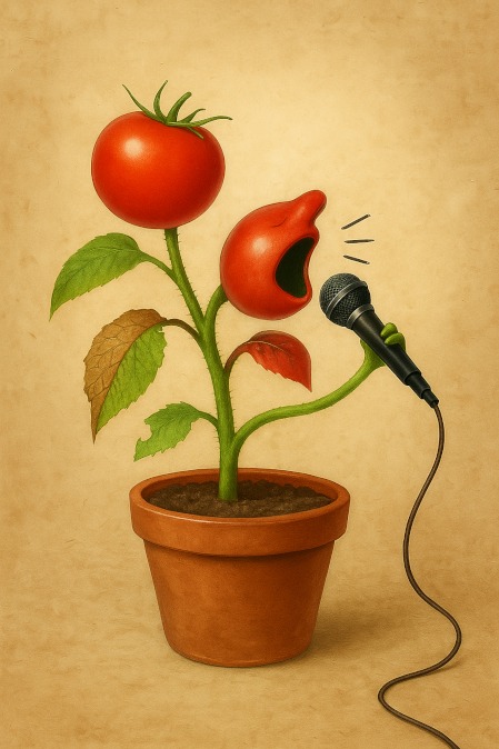Illustration générée par ChatGPT, une plante chante au micro